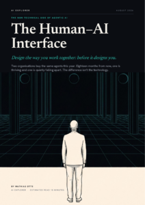 Cover of the Human-AI Interface paper, showing a figure standing in a pale hall.